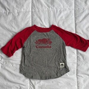 Roots Kids Raglan Tee — Red Sleeves with Gray Body